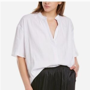 Vince White Shirred Band Collar Blouse Size M